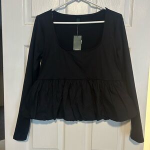 Wild Fable Black Peplum Long Sleeve Blouse